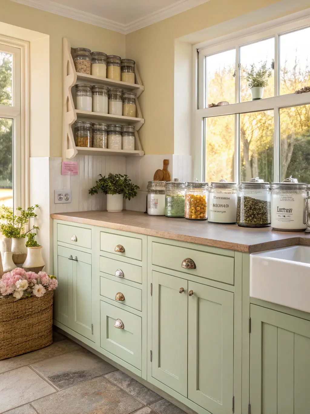 A photo of a clean, organized kitchen with eco-friendly cleaning products visible on the counter, showcasing Cyber Clean USA's commitment to green cleaning.